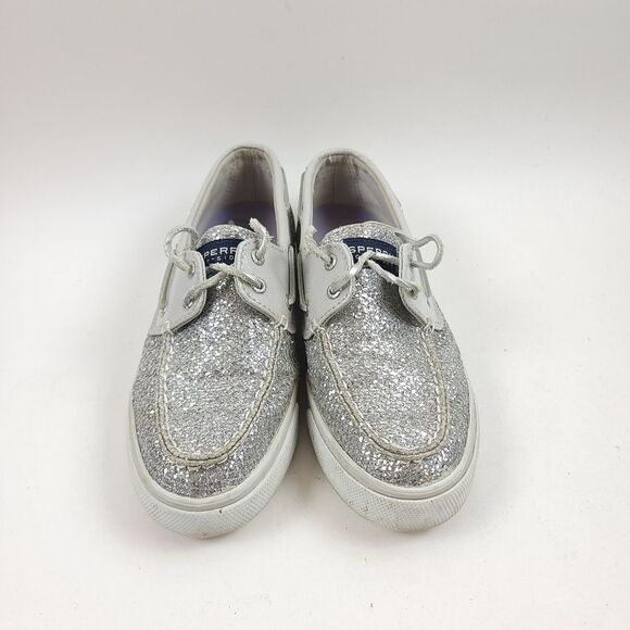 Sperry Top Sider Women's Silver Glitter Sparkle Slip On Boat Size 7M Shoes - Picture 5 of 7